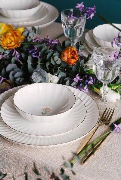 Jídelní sada 27 ks bílá/zlatá/porcelán
