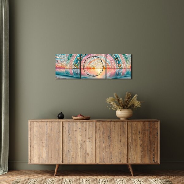 Obraz - Mozaika zapadajícího slunce (s hodinami) (90x30 cm)
