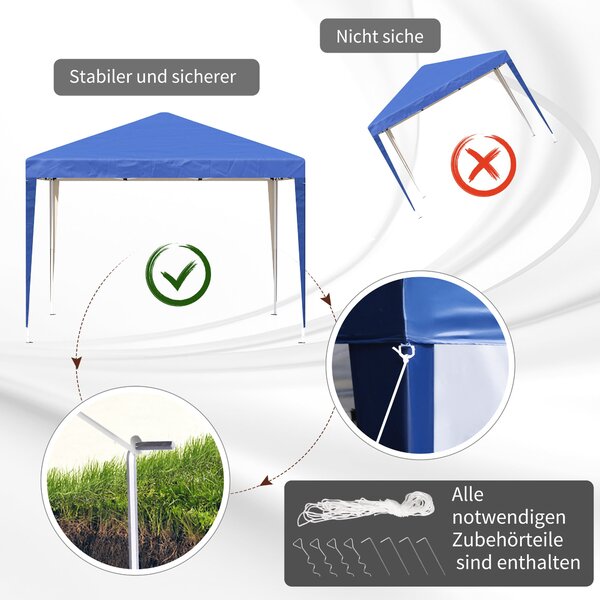 Pavilon Outsunny cca 3x3m, vodoodpudivý stabilní zimní skládací pavilon, UV ochrana, skládací párty stan s taškou, zahradní pavilon na kempování, modr