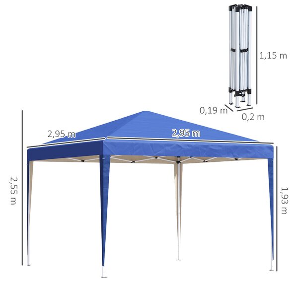 Pavilon Outsunny cca 3x3m, vodoodpudivý stabilní zimní skládací pavilon, UV ochrana, skládací párty stan s taškou, zahradní pavilon na kempování, modr