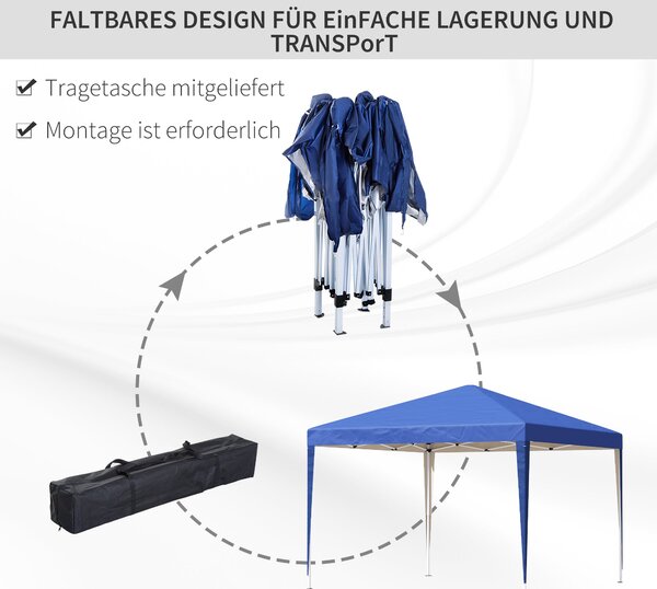 Pavilon Outsunny cca 3x3m, vodoodpudivý stabilní zimní skládací pavilon, UV ochrana, skládací párty stan s taškou, zahradní pavilon na kempování, modr