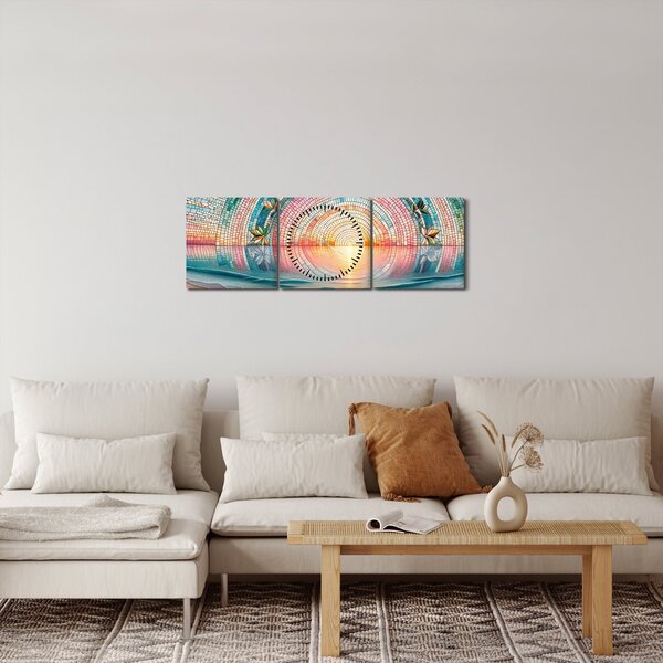 Obraz - Mozaika zapadajícího slunce (s hodinami) (90x30 cm)