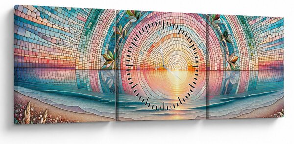 Obraz - Mozaika zapadajícího slunce (s hodinami) (90x30 cm)