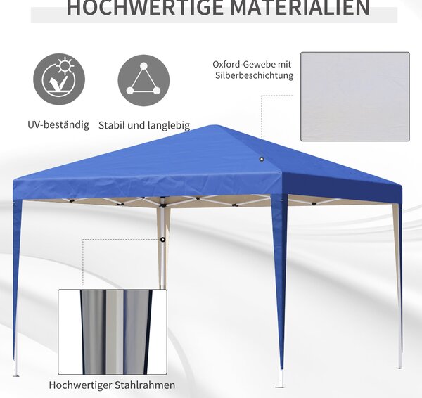 Pavilon Outsunny cca 3x3m, vodoodpudivý stabilní zimní skládací pavilon, UV ochrana, skládací párty stan s taškou, zahradní pavilon na kempování, modr