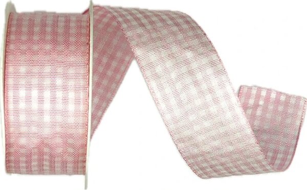Stuha taftová VICHY KARO PINK 25mm x 2m (10,-Kč/m)