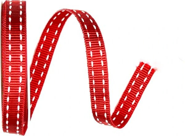 Stuha rypsová BUSTER Red Stitch prošívaná červená 15mm x 2m (10,-Kč/m)
