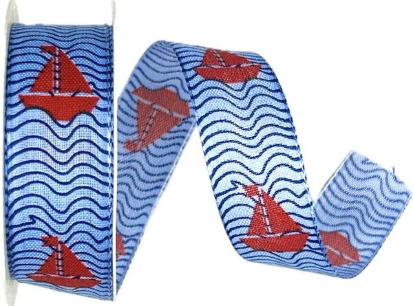 Stuha taftová SAILING BOAT světle modrá 25mm x 2m
