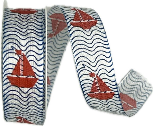 Stuha taftová SAILING BOAT bílá 25mm x 2m