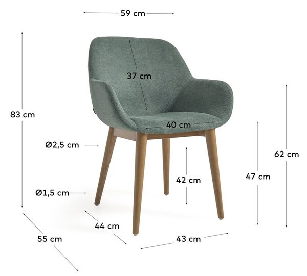 Zelené čalouněné jídelní křeslo s područkami Konna – Kave Home