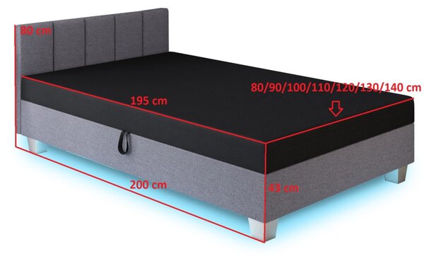 Čalouněná postel 120x195 PEGY 2 s úložným prostorem - černá