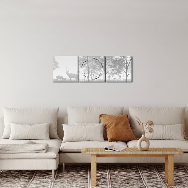 Obraz - Louka s jeleny (s hodinami) (90x30 cm)