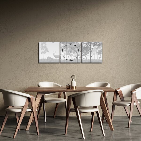 Obraz - Louka s jeleny (s hodinami) (90x30 cm)