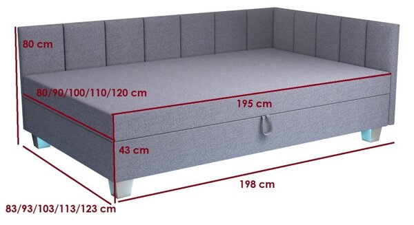 Čalouněná postel 120x195 PEGY PLUS 2 s úložným prostorem - šedá