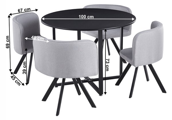 Jídelní set 4+1 Babeth (černá + světle šedá)