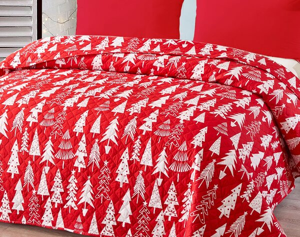 Červený přehoz na postel CHRISTMAS TREES Rozměr: 220 x 240 cm