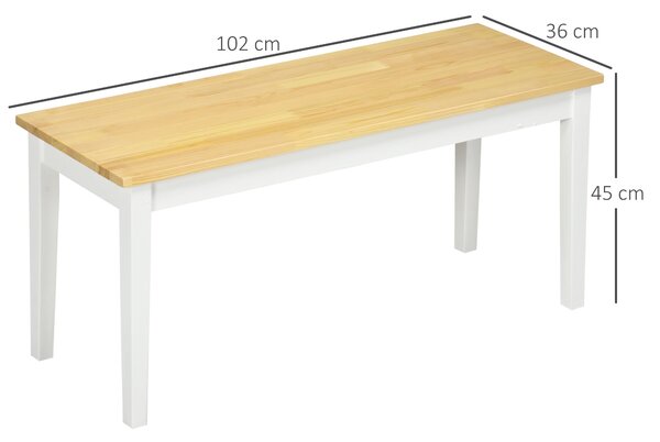 HOMCOM Dvoumístná dřevěná lavice, Lavice do kuchyně, obývací pokoj, Vstup, nosnost až 220 kg, Borovicové dřevo, Přírodní + Bílá, 102 x 36 x 45 cm | Ao