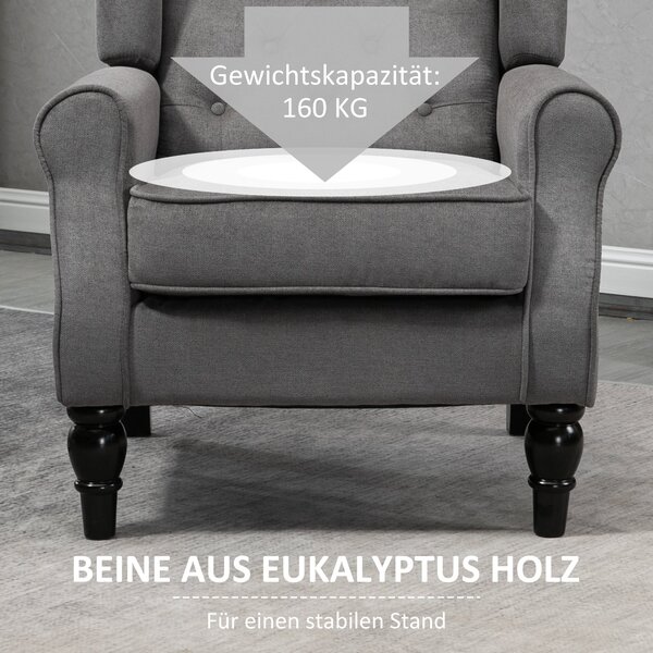 Křeslo HOMCOM s křídly a prošíváním, vysokým opěradlem, čalouněné lounge křeslo s zaoblenými opěrkami, dřevěnými nohami, pro ložnici, obývací pokoj, d