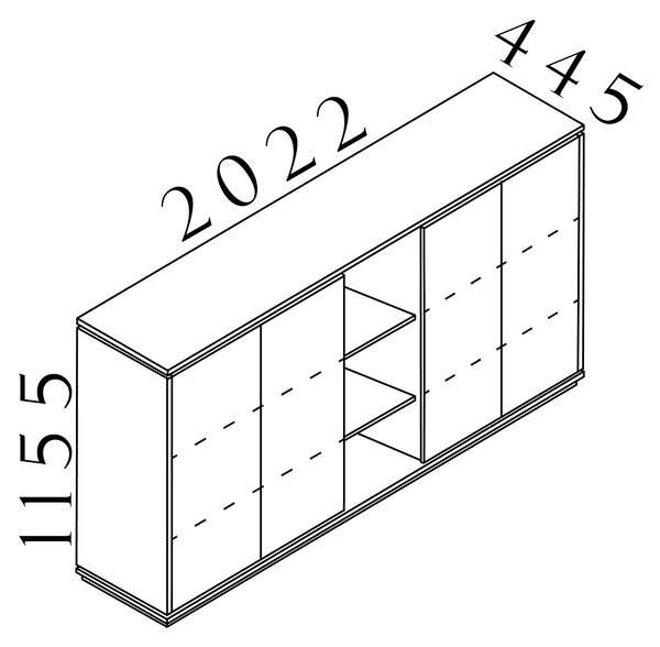 Střední skříň Creator 202,2 x 44,5 x 115,5 cm, bílá / antracit