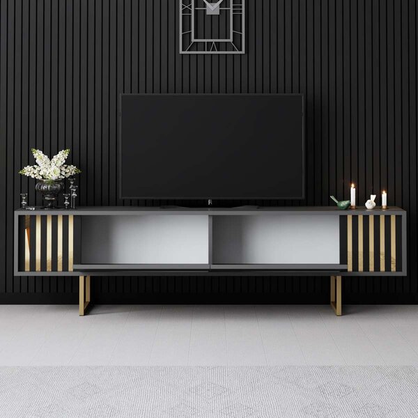TV stolek/skříňka Goldise (antracit + zlatá). Akce -25%