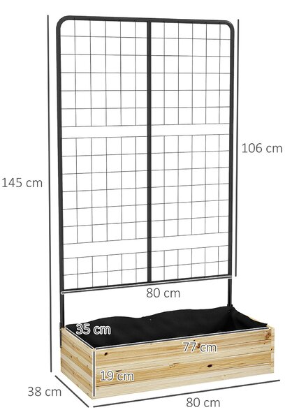 Outsunny vyvýšený záhon s treláží, dřevěný květinový box, bylinkový záhon, květinový box pro zahradu, balkon, přírodní dřevo, 80 x 38 x 145 cm | Aosom