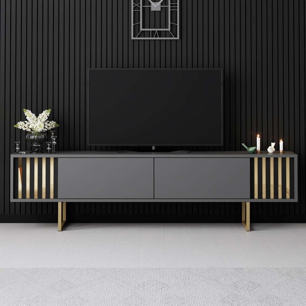 TV stolek/skříňka Goldise (antracit + zlatá). Akce -25%