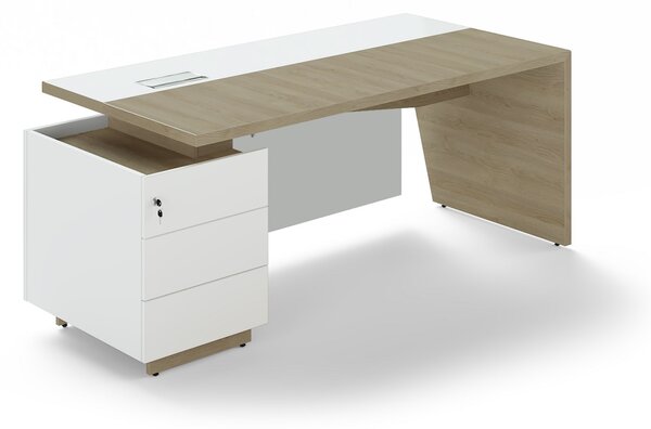 Stůl Trevix 200,5 x 90 cm + levý kontejner, dub pískový / bílá