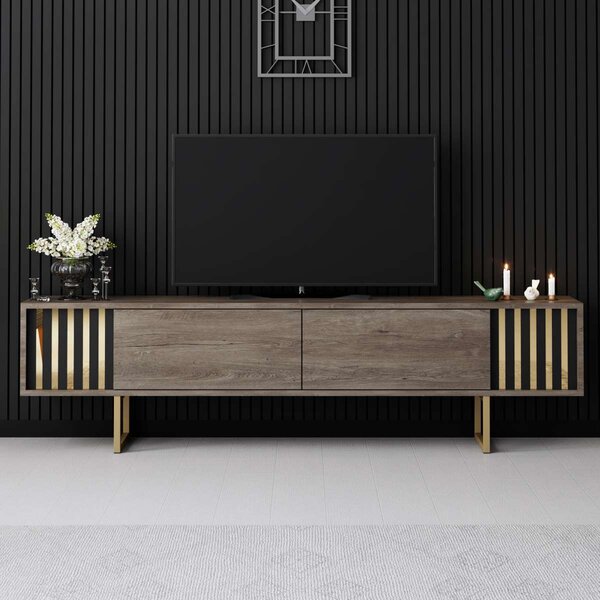 TV stolek/skříňka Goldise (ořech + zlatá)