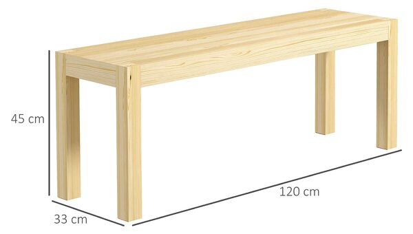 HOMCOM Dvousedací Dřevěná Lavice v Inspiračním Stylu pro Obývací Pokoj, Kuchyni a Vstup, Borové Dřevo, Nosnost až 240 kg, 120 x 33 x 45 cm, Přírodní |