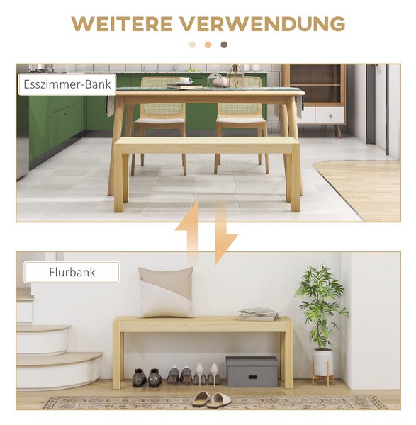 HOMCOM Dvousedací Dřevěná Lavice v Inspiračním Stylu pro Obývací Pokoj, Kuchyni a Vstup, Borové Dřevo, Nosnost až 240 kg, 120 x 33 x 45 cm, Přírodní |