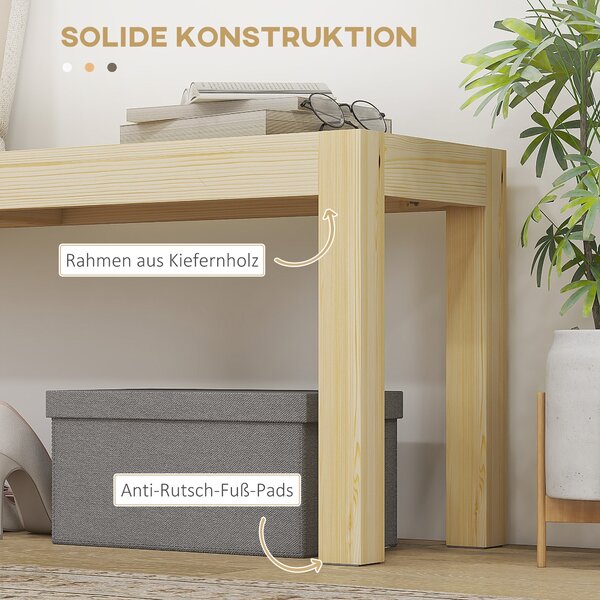 HOMCOM Dvousedací Dřevěná Lavice v Inspiračním Stylu pro Obývací Pokoj, Kuchyni a Vstup, Borové Dřevo, Nosnost až 240 kg, 120 x 33 x 45 cm, Přírodní |