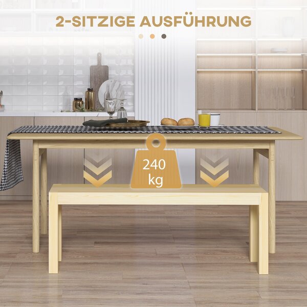 HOMCOM Dvousedací Dřevěná Lavice v Inspiračním Stylu pro Obývací Pokoj, Kuchyni a Vstup, Borové Dřevo, Nosnost až 240 kg, 120 x 33 x 45 cm, Přírodní |