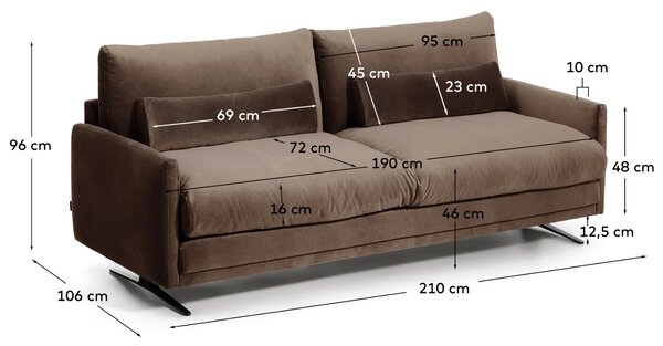 Kave Home Hnědá sametová dvoumístná pohovka Veliro 210 cm