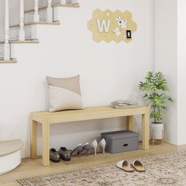HOMCOM Dvousedací Dřevěná Lavice v Inspiračním Stylu pro Obývací Pokoj, Kuchyni a Vstup, Borové Dřevo, Nosnost až 240 kg, 120 x 33 x 45 cm, Přírodní |