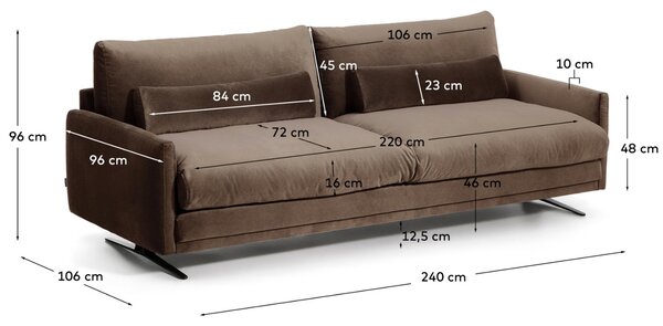Kave Home Hnědá sametová trojmístná pohovka Veliro 240 cm