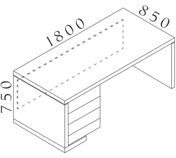 Stůl Lineart 180 x 85 cm + levý kontejner, jilm světlý / antracit