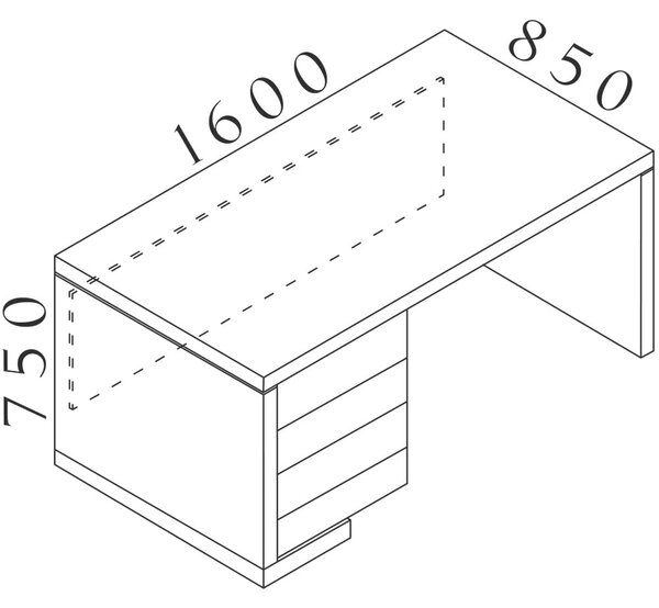 Stůl Lineart 160 x 85 cm + levý kontejner, jilm tmavý / antracit