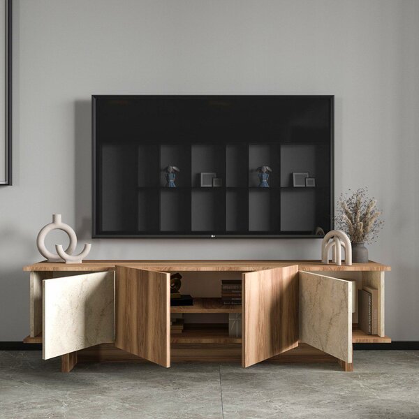 TV stolek/skříňka Didus (travertin + ořech). Akce -20%