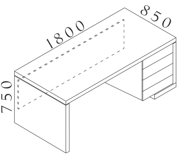 Stůl Lineart 180 x 85 cm + pravý kontejner, jilm tmavý / antracit
