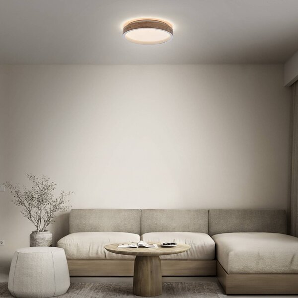 OSRAM LED stropní svítidlo ORBIS MARIANO, dřevo/bílá, Ø 41 cm, stmívatelné, stmívatelný, Světlé dřevo, Obývací pokoj / jídelna, kov, Moderní