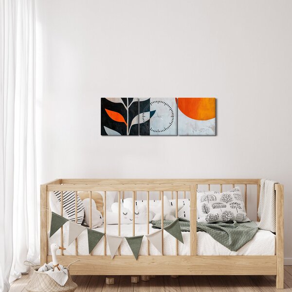 Obraz - Abstrakce rostliny a slunce (s hodinami) (90x30 cm)