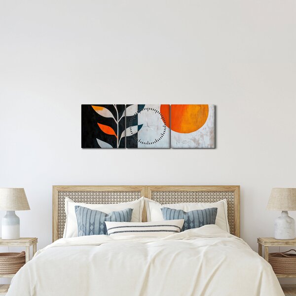 Obraz - Abstrakce rostliny a slunce (s hodinami) (90x30 cm)
