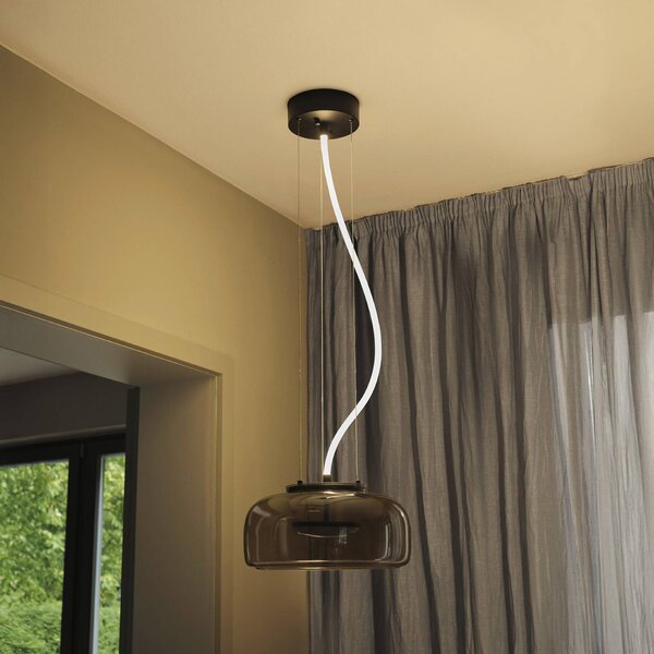 OSRAM Závěsné světlo DECOR GLOW šedá/černá, Ø 38 cm, směřující, Hliník / šedá / zinek, Obývací pokoj / jídelna, Sklo, Moderní