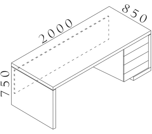 Stůl Lineart 200 x 85 cm + pravý kontejner, jilm tmavý / antracit