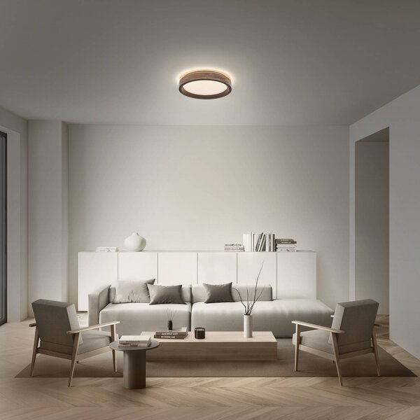 OSRAM LED stropní svítidlo ORBIS MARIANO, dřevo/černá, Ø 41 cm, stmívatelné, stmívatelný, Světlé dřevo, Obývací pokoj / jídelna, kov, Moderní