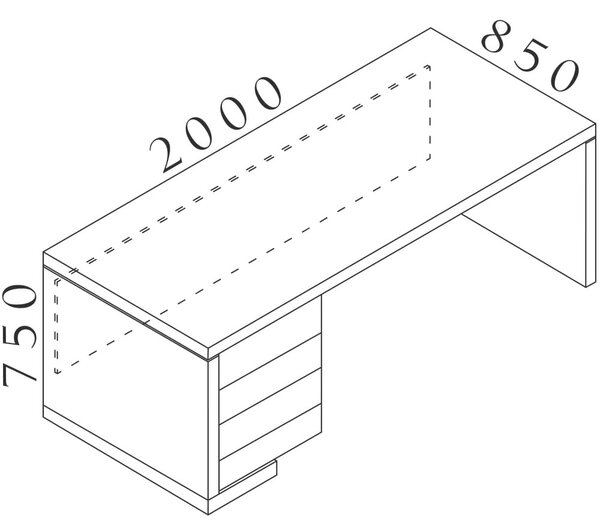Stůl Lineart 200 x 85 cm + levý kontejner, jilm světlý / bílá