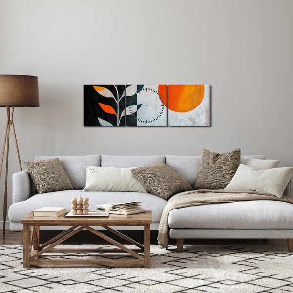 Obraz - Abstrakce rostliny a slunce (s hodinami) (90x30 cm)