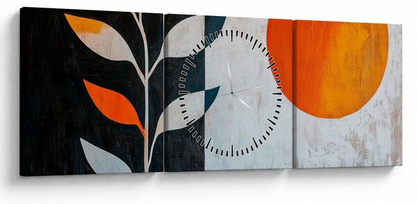 Obraz - Abstrakce rostliny a slunce (s hodinami) (90x30 cm)