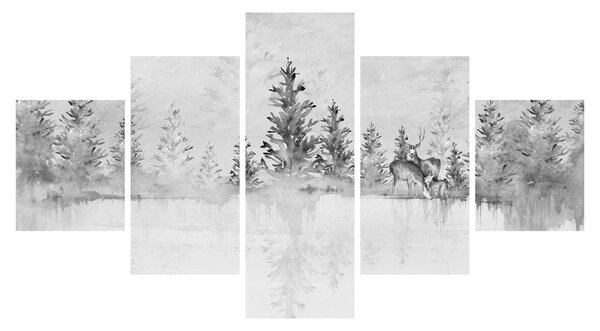 Obraz - Jeleni u jezera (125x70 cm)