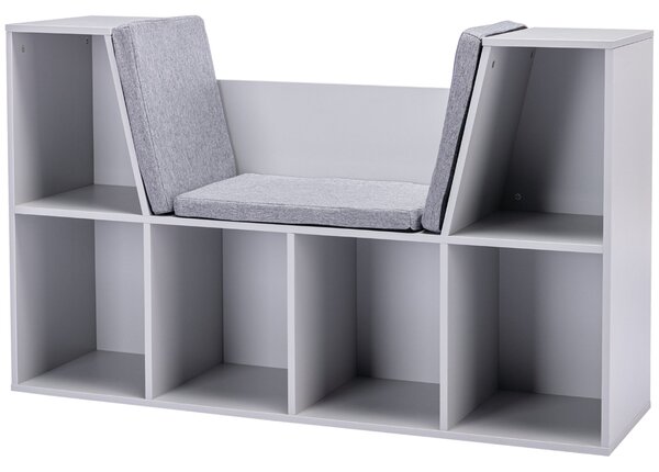 HOMCOM Dětský regál se stoličkou a 6 přihrádky s polštáři - šedý - 103 x 30 x 62 cm | Aosom