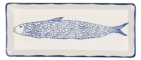 Servírovací talíř s modrým dekorem ryby Atalante - 30*12*2 cm